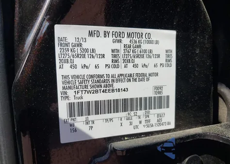 2014 Ford F-250 Lariat z USA, uszkodzony, nr VIN 1FT7W2BT4EEB18143